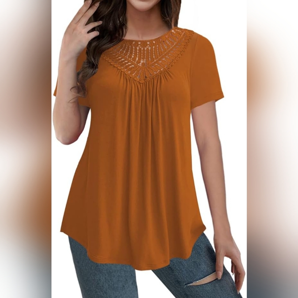 Women's Rust Top with Crochet Detail